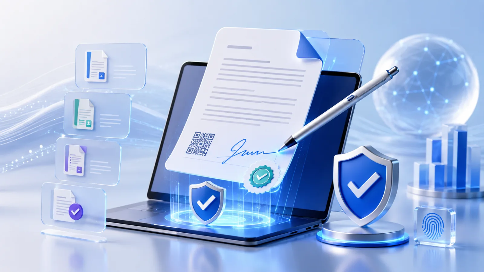 Futuristic digital document security interface